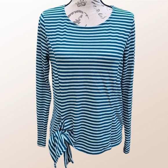 T.la striped -580 top hip tie long sleeve‎ green Small - Picture 3 of 7